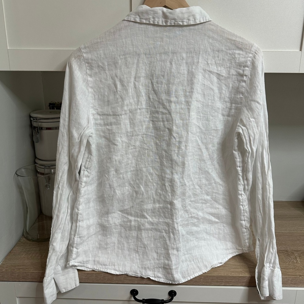 Joie 100% Linen Button Down Shirt Women S White Long Sleeve Coastal Quiet Luxury - Picture 12 of 13